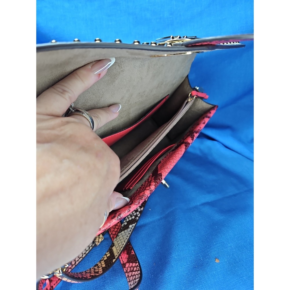 Michael Kors Greenwich Dahlia Studded Snakeskin Purse Ombre Convertible Leather - Picture 13 of 16
